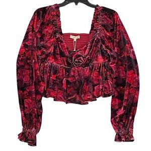 NWT Chelsea & Violet Red Floral Blouse Size‎ Large